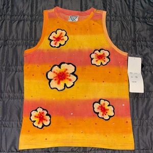 COPY - Ultra Pink cotton tank with fun sequin flowers